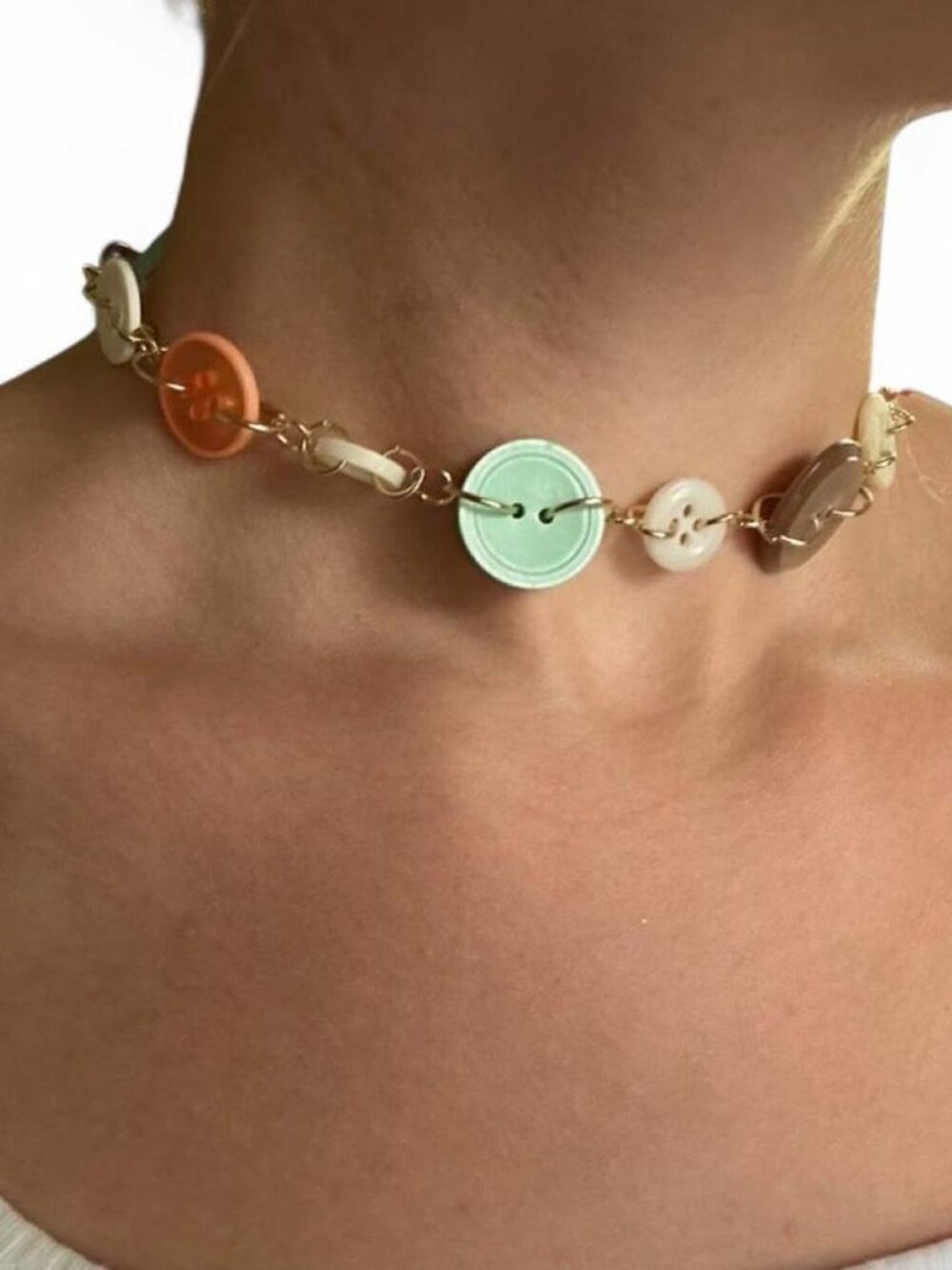 Handmade Pastel Button Necklace 🩵🌸